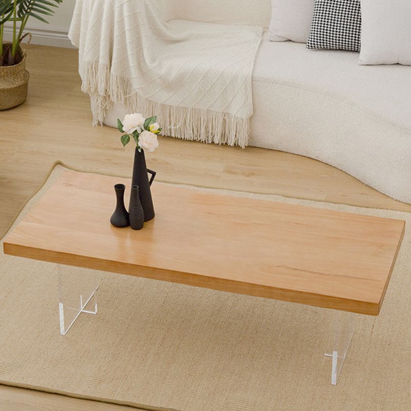 Scandinavian Rectangular Wood Coffee Table 15.7" H Acrylic Legs Cocktail Table