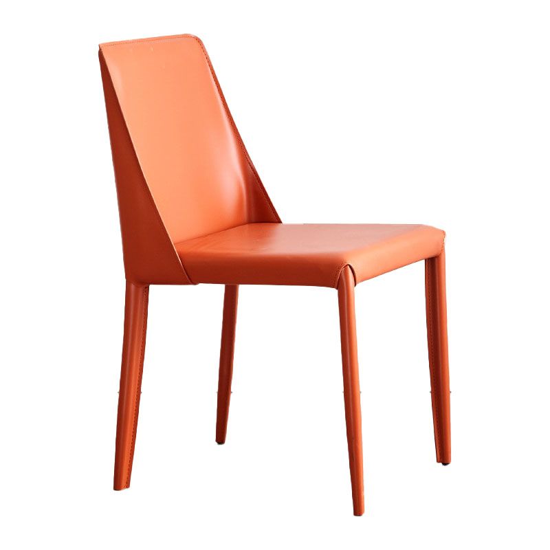 Metal Indoor Upholstered Side Chair Matte Finish Faux Leather Solid Back Dining Chair