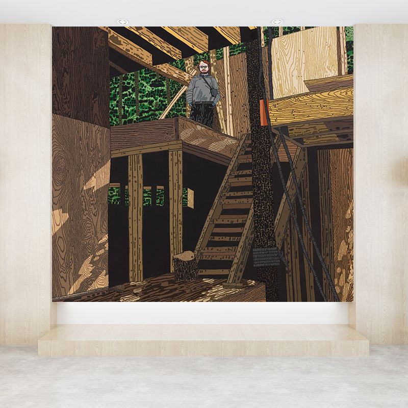 Water Resistant Log Cabin Mural Wallpaper Non-Woven Modern Wall Covering for House Interior