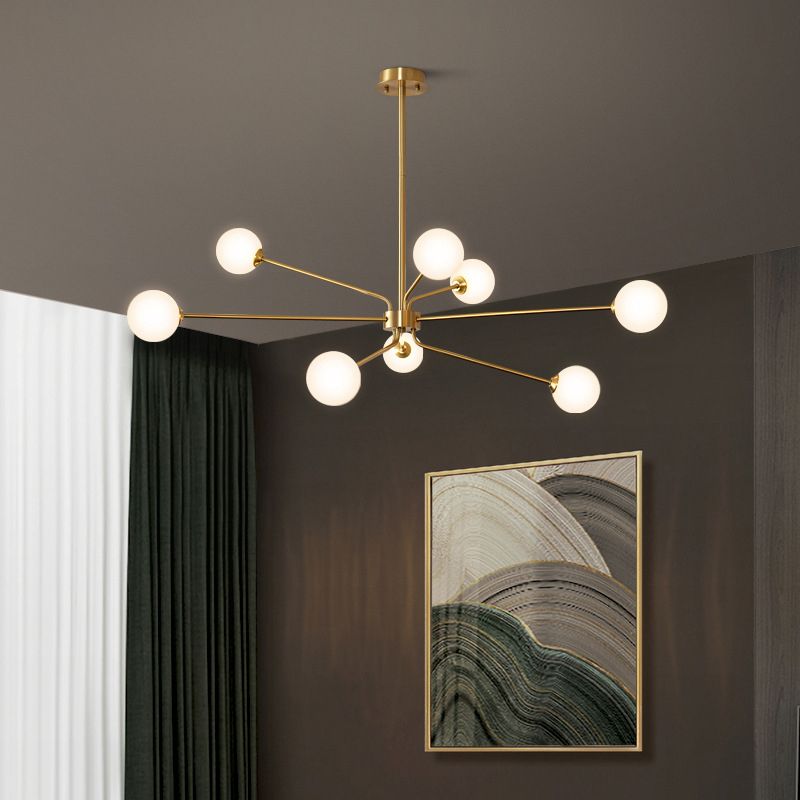 Contemporary Glass Chandelier Gold Multi Head Pendant Lighting Fixtures for Bedroom