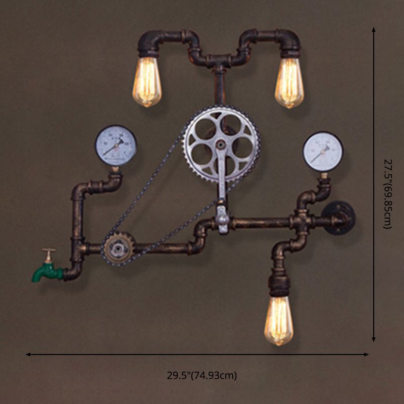 Antike Bronze Eisenwandhalterung Lampe Industriewasser Rohrleitungswand Lichtleuchte für Coffeeshop