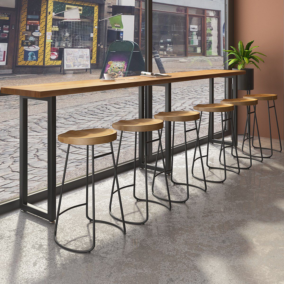 Modern 1/7 Pieces Bar Table Set Rectangle Pine Wood Counter Table with Stools