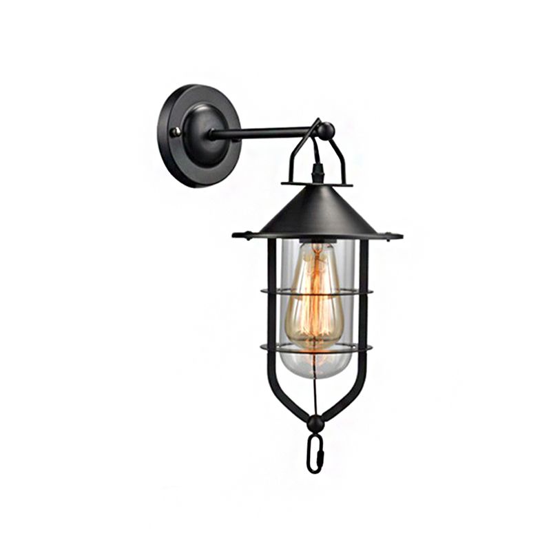 Clear Glass Black Sconce Lamp Capsule 1-Light Traditional Wall Mounted Lighting with Cage