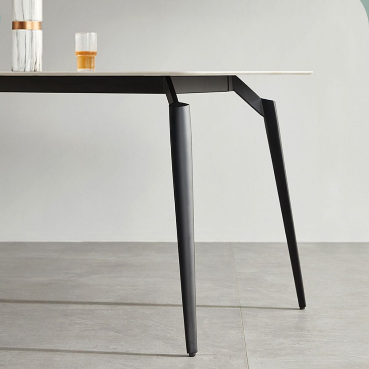 White Stone Top Dinette Table with Metal Legs Rectangle Home Dining Table