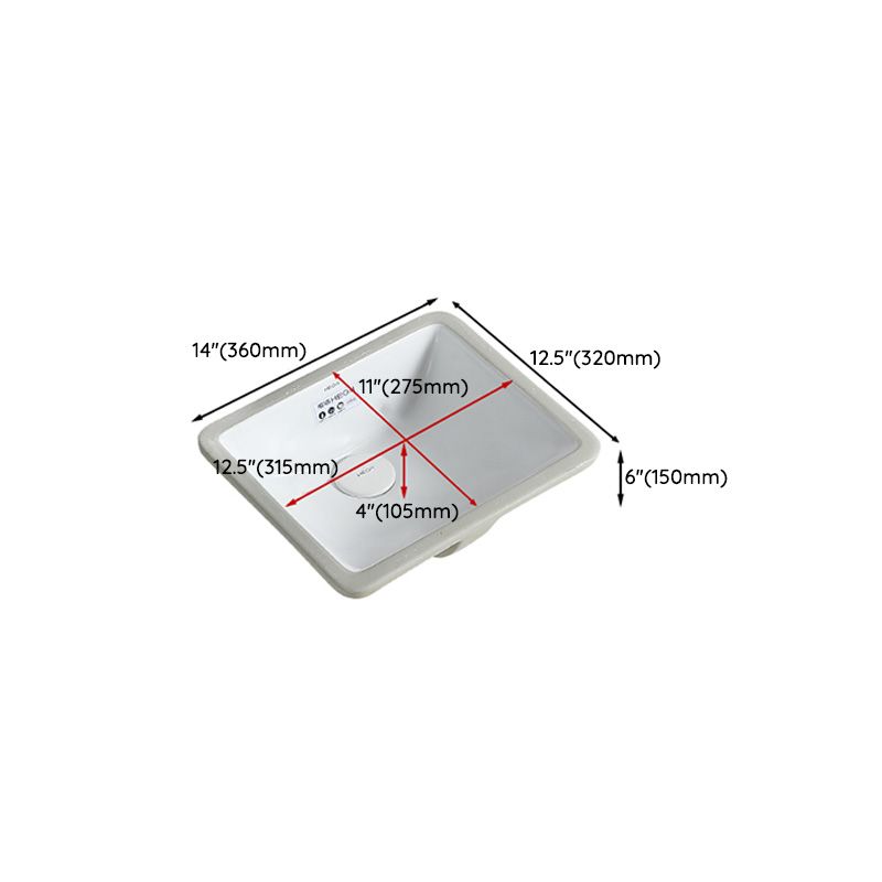 Traditional Undermount Bathroom Sink Porcelain with Overflow and Drain Assembly Basin Sink