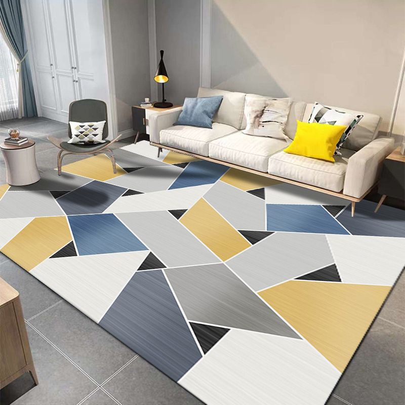 Apricot Simple Rug Polyester Geometric Rug Non-Slip Backing Rug for Living Room