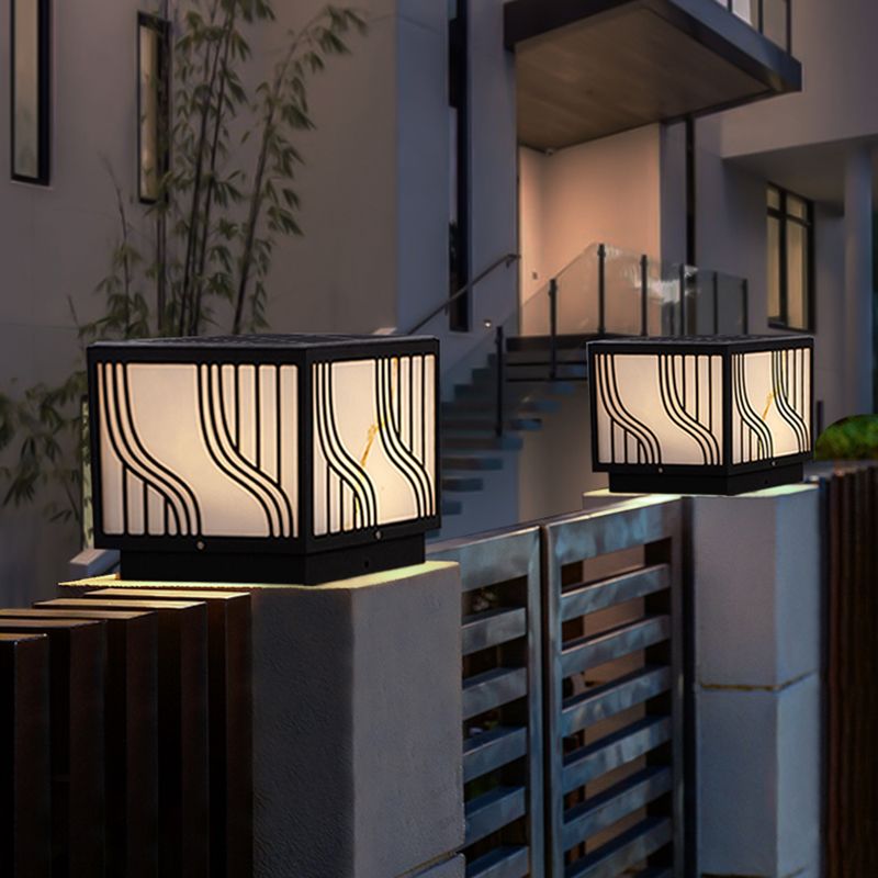 Modern LED Pillar Light Black Solar Lighting Fixture for Garden