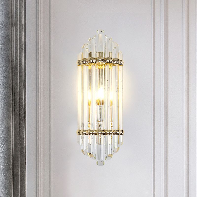 Crystal Pipe Flush Wall Sconce Mid Century 1 Light Wall Light Sconce in Clear for Living Room