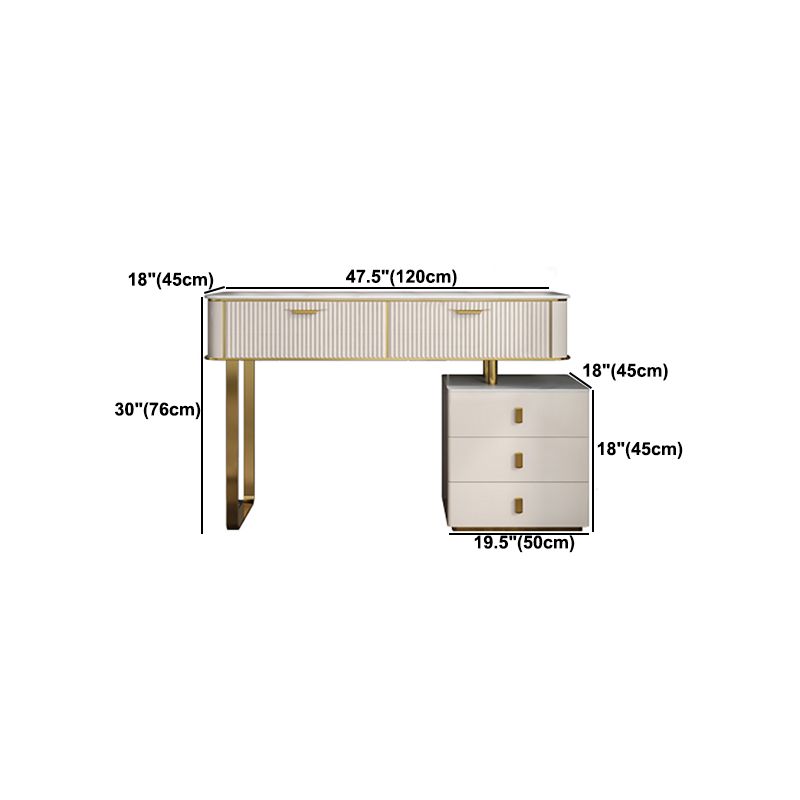 Beige Wood Vanity Dressing Table Set Glam Slate Top Dressing Table