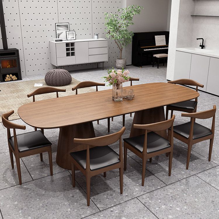 Oval Solid Wood Dining Table Contemporary Dining Table with Double Pedestal Base