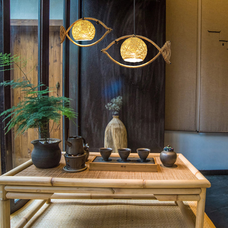 1/2/3-Licht-Fischform-Pendellanzehörigkeit Rustikales Bine Einkopfhängelampe in Beige