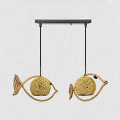 1/2/3-Licht-Fischform-Pendellanzehörigkeit Rustikales Bine Einkopfhängelampe in Beige