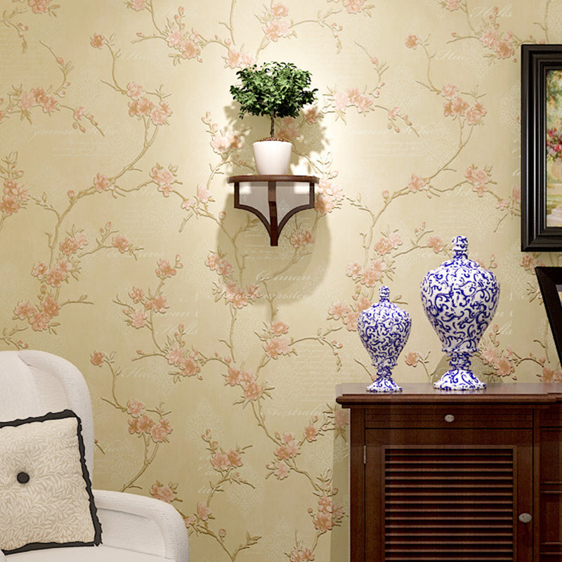 Rust Pastel Color Vinyl Wallpaper Embroidery Plum Blossom Unpasted Wall Decor for Accent Wall