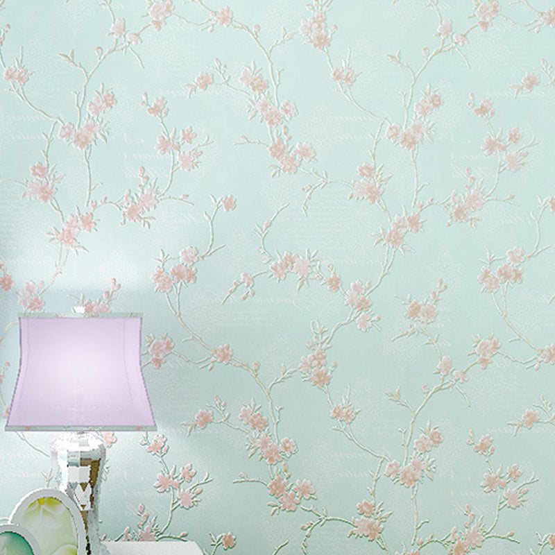 Rust Pastel Color Vinyl Wallpaper Embroidery Plum Blossom Unpasted Wall Decor for Accent Wall