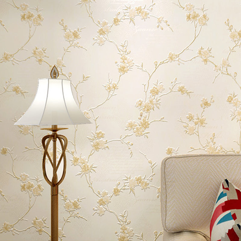 Rust Pastel Color Vinyl Wallpaper Embroidery Plum Blossom Unpasted Wall Decor for Accent Wall