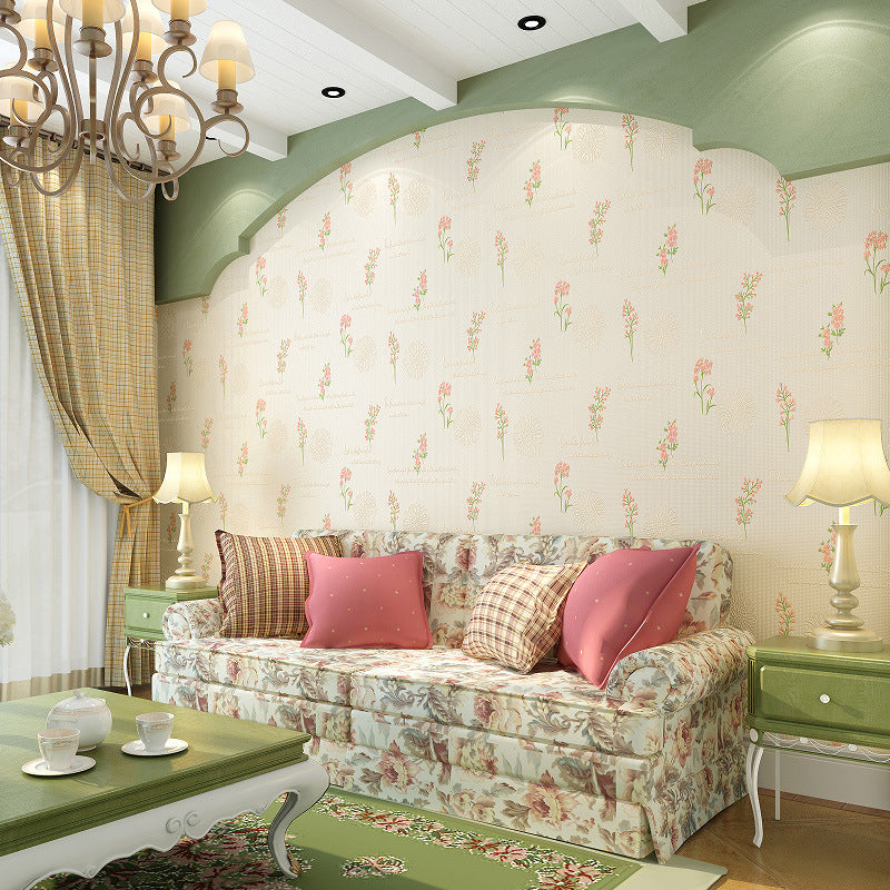 Non-Woven Fabric Wall Covering Blooming Flower Textured Wallpaper Roll in Soft Color