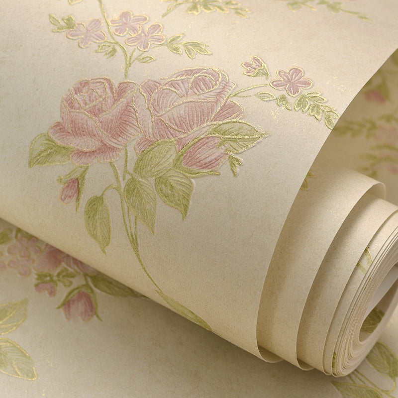 Embossed Vinyl Wall Art Countryside Non-Pasted Wallpaper with Peony Pattern for Dining Room