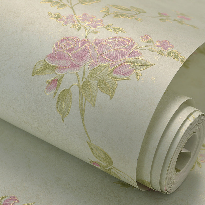 Embossed Vinyl Wall Art Countryside Non-Pasted Wallpaper with Peony Pattern for Dining Room