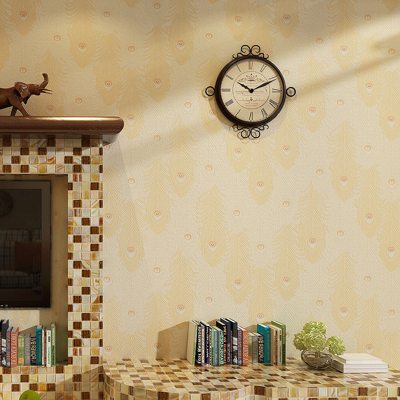 Non-Pasted Vinyl Wallpaper Peacock Feather Living Room Wall Decoration in Light Color