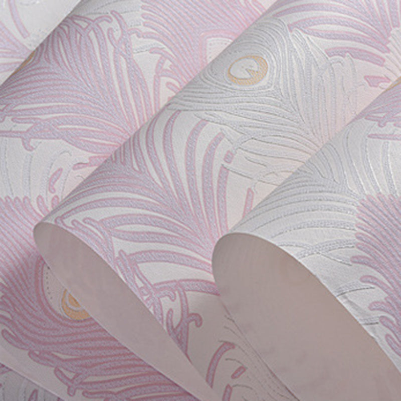 Non-Pasted Vinyl Wallpaper Peacock Feather Living Room Wall Decoration in Light Color