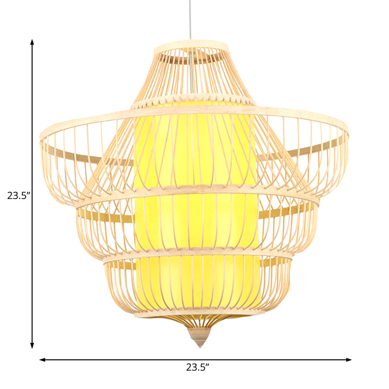 Iluminación colgante de trabajo a mano Bambú de estilo modernista 1 Cabeza de color beige para comedor para comedor