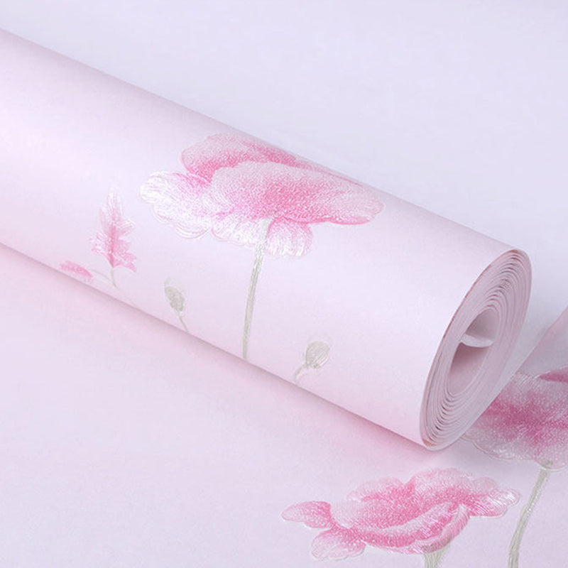 Unpasted Non-Woven Wallpaper Floweret Teens Bedroom Wall Decor in Pastel Color, 54.2-sq ft