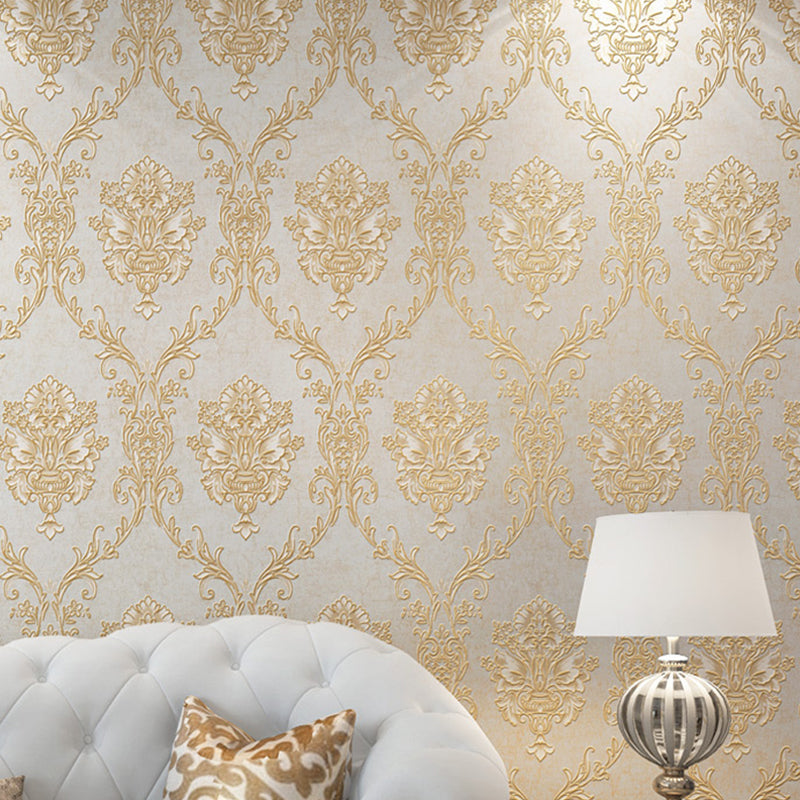 Non-Woven Wall Covering Medallion Flower Embossed Wallpaper Roll for Living Room