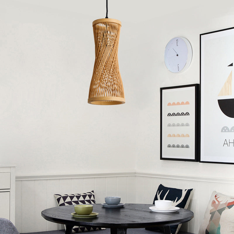 Bambuszylinder hängende Lampe Chic Modern Hanging Anhängervorstellung in Beige für Esszimmer