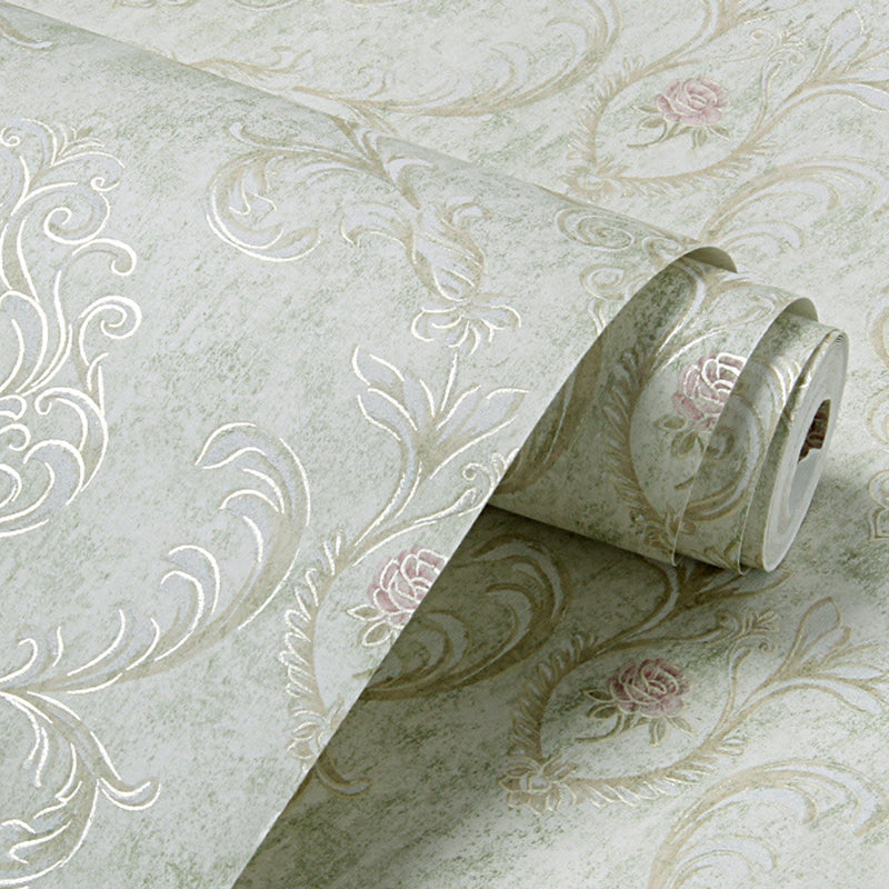 Satin Wallpaper Roll Scroll Flower 3D Embossed Wall Decor in Soft Color for Home