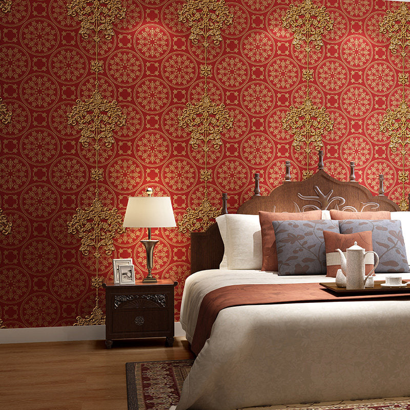Retro Jacquard Flower Wallpaper Pastel Color Moisture Resistant Wall Covering for Bedroom