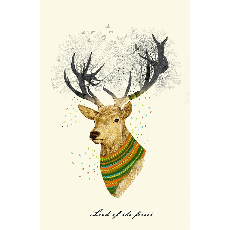 Beige Elk Head Painting Murals Waterproof Nordic Bedroom Wall Covering, Non-Woven