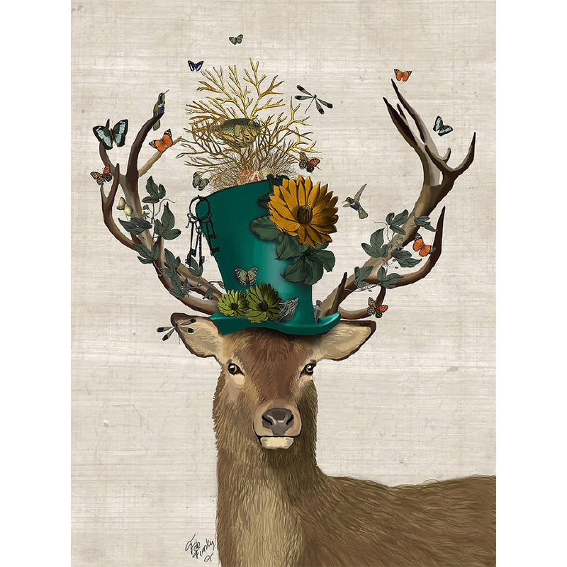 Illustration Deer Gentleman Murals Large Wall Covering for Living Room, Made to Measure