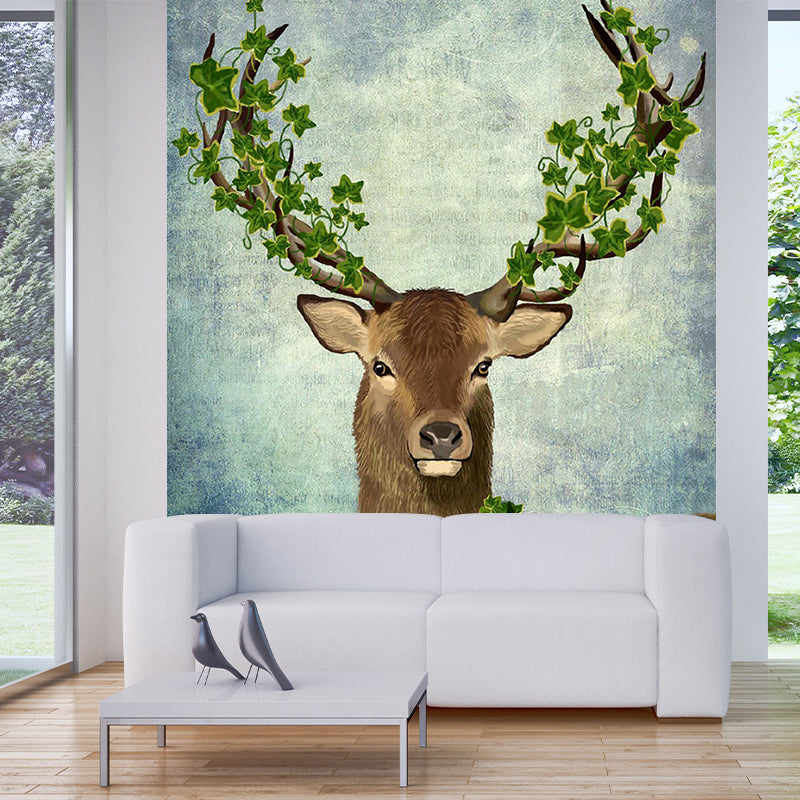 Brown Deer with Garland Mural Stain-Resistant Wall Decor for Home Gallery, Custom-Print