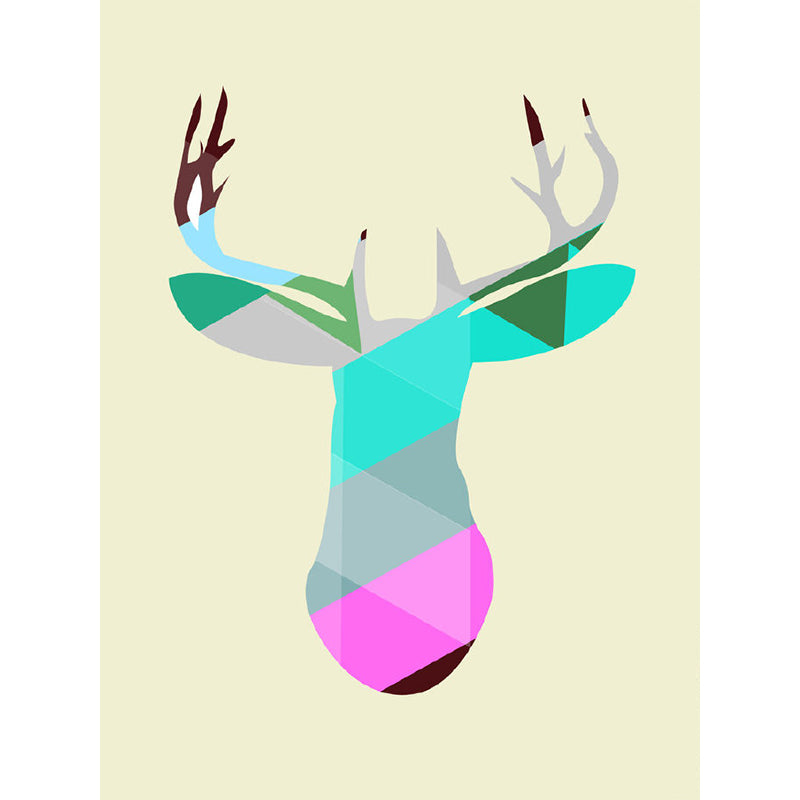 Multicolored Deer Head Wall Mural Animal Artistic Stain Resistant Wall Decor for Home