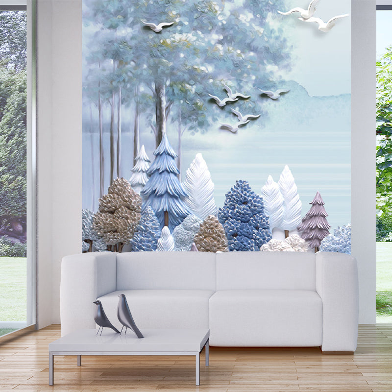 Modern Style Tree Mural Decal Blue-Brown Living Room Wall Art, Custom Size Available