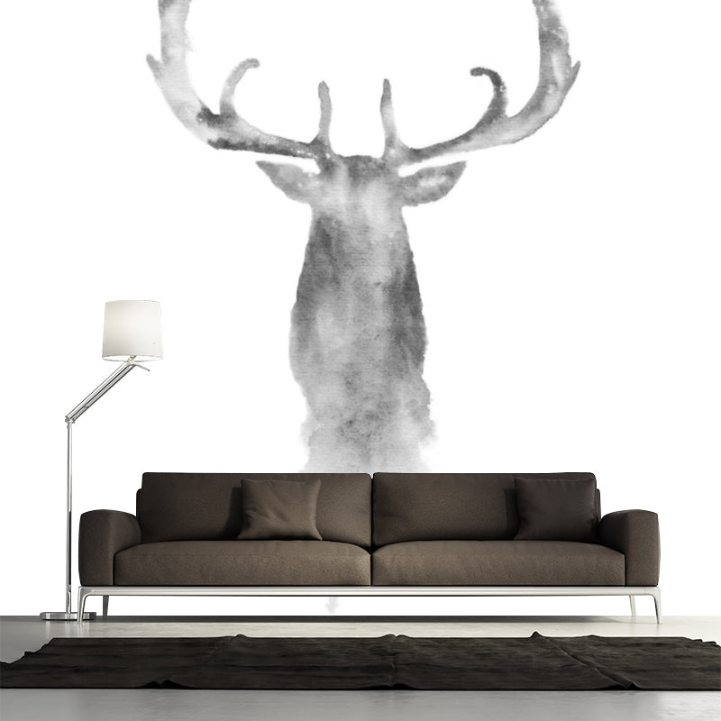 Ink Painting Elk Head Murals Grey Simplicity Wall Art for Bedroom, Custom Size Available