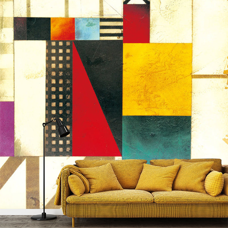 Mid Century Geometric Mural Decal Red-Yellow-Green Dining Room Wall Covering, Custom-Made