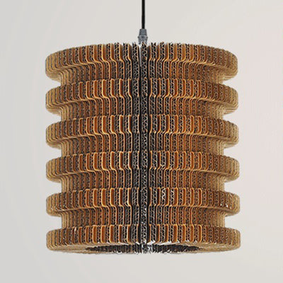 Woven Shade Hanging Lighting Asian Style Corrugated Paper 1 Bulb Restaurant Pendant Lamp in Beige/Brown