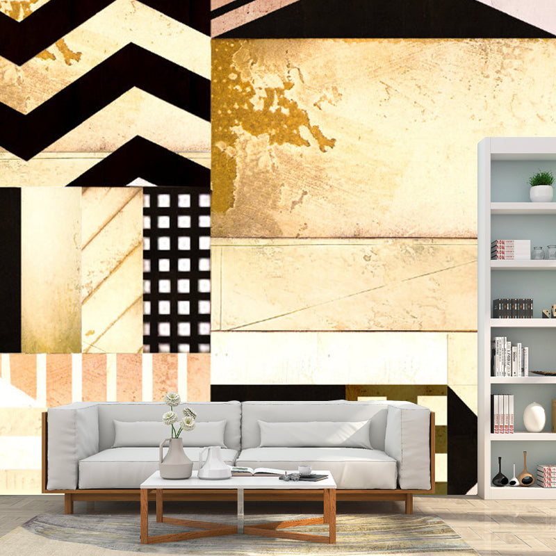 Black-Brown Geometry Wall Murals Stain Resistant Wall Decoration for Living Room
