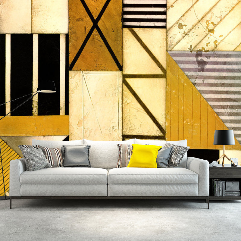 Geometrical Wall Covering Murals Black and Brown Mid-Century Wall Art for Bedroom