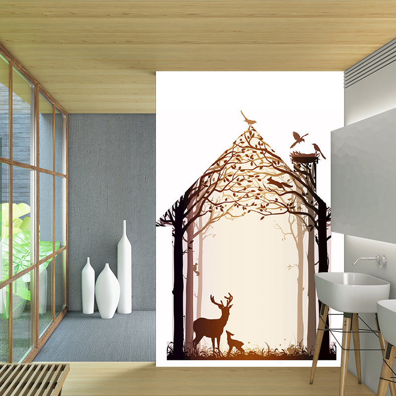 Non-Woven Whole Brown Murals Modern Deer inside the Tree House Wall Decor, Customized Size