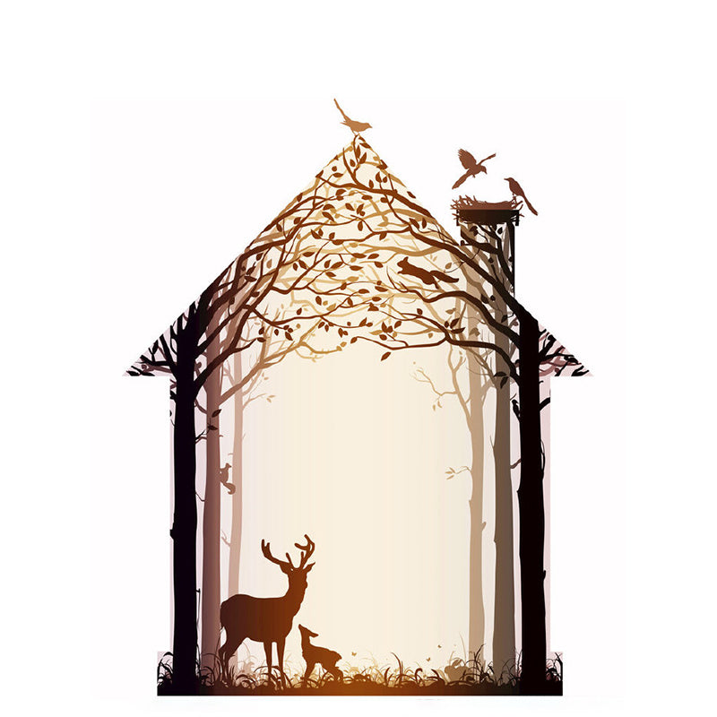 Non-Woven Whole Brown Murals Modern Deer inside the Tree House Wall Decor, Customized Size
