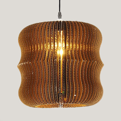 Woven Shade Hanging Lighting Asian Style Corrugated Paper 1 Bulb Restaurant Pendant Lamp in Beige/Brown