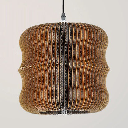 Woven Shade Hanging Lighting Asian Style Corrugated Paper 1 Bulb Restaurant Pendant Lamp in Beige/Brown