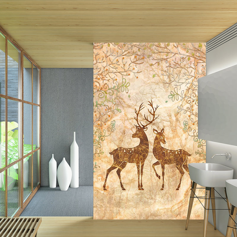 Beige Sika Deers Wall Murals Animal Contemporary Moisture Resistant Wall Decor for Living Room