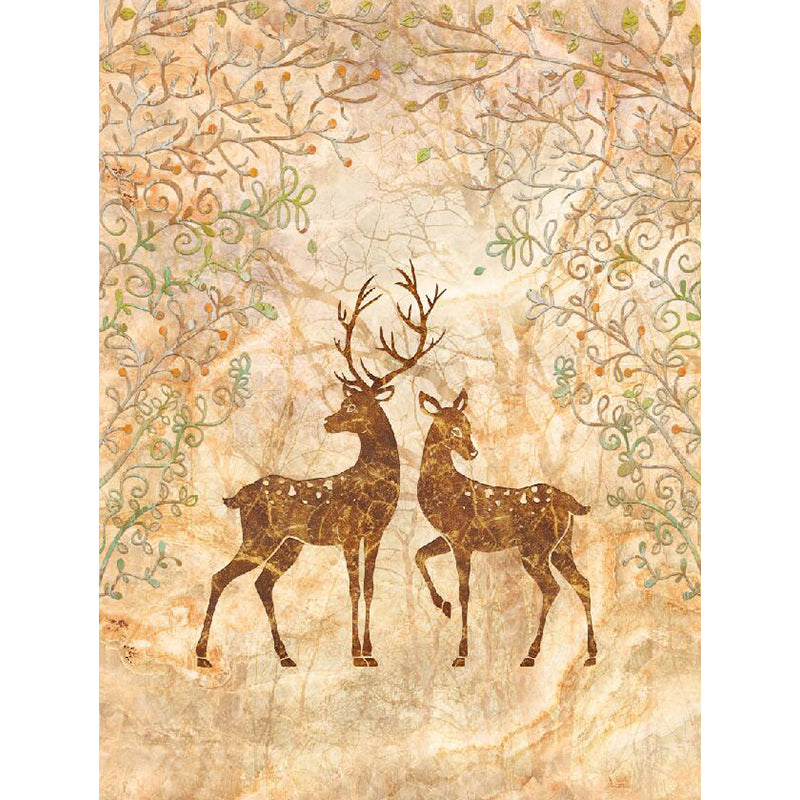 Beige Sika Deers Wall Murals Animal Contemporary Moisture Resistant Wall Decor for Living Room
