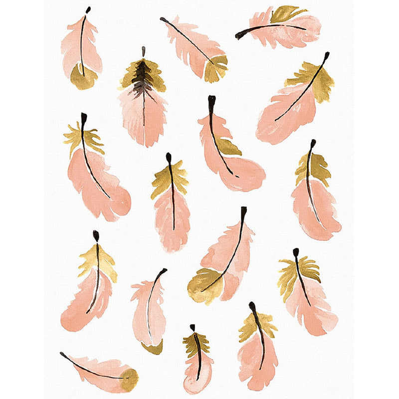 Orange Pink Feathers Mural Decal Stain Resistant Stylish Bedroom Wall Art, Non-Woven Cloth