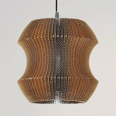 Woven Shade Hanging Lighting Asian Style Corrugated Paper 1 Bulb Restaurant Pendant Lamp in Beige/Brown