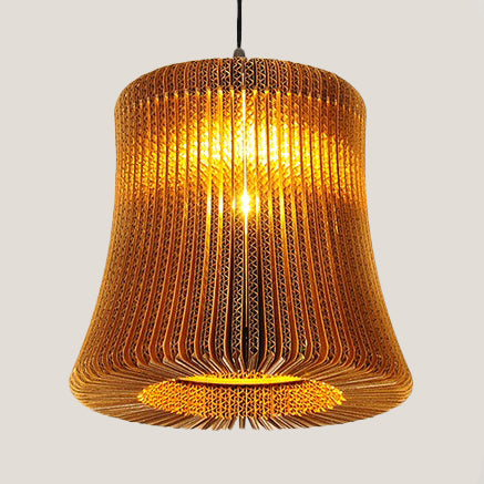 Woven Shade Hanging Lighting Asian Style Corrugated Paper 1 Bulb Restaurant Pendant Lamp in Beige/Brown
