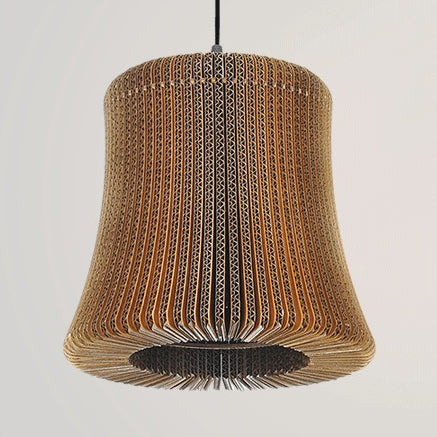 Woven Shade Hanging Lighting Asian Style Corrugated Paper 1 Bulb Restaurant Pendant Lamp in Beige/Brown